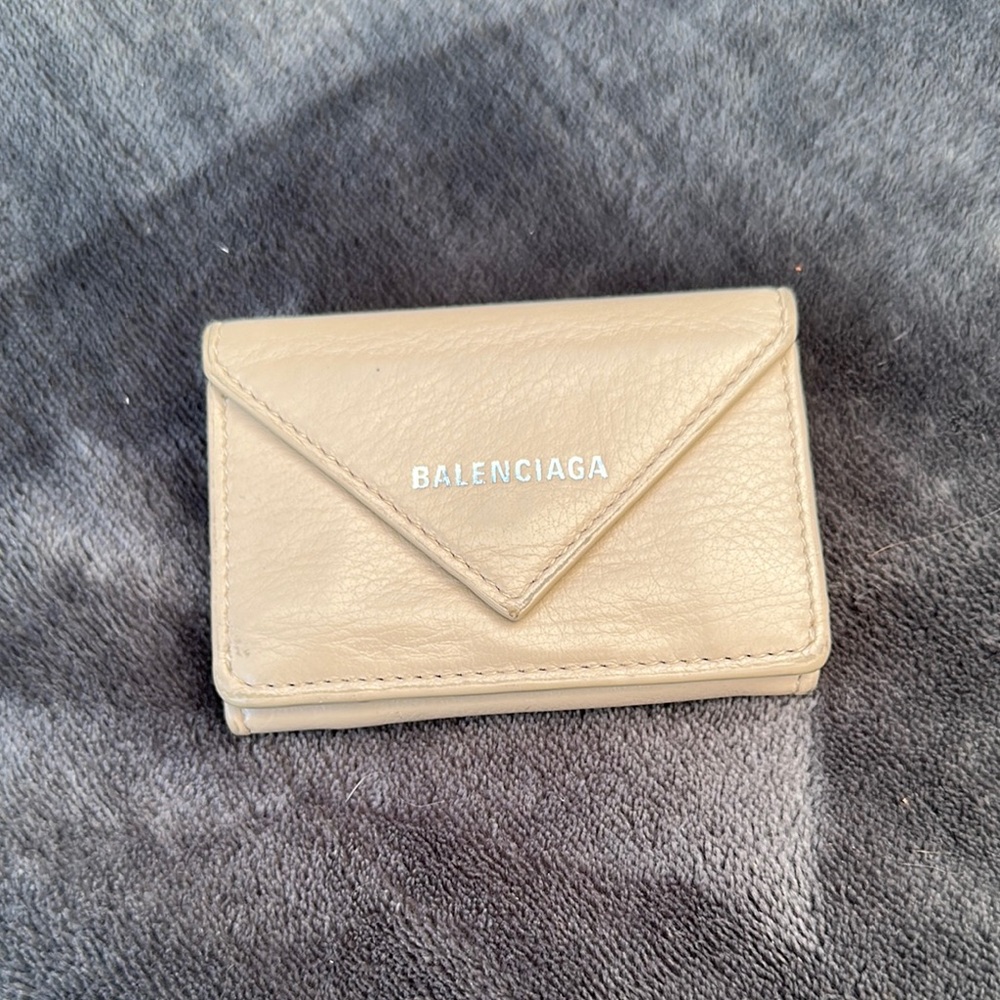 Balenciaga Cream Leather Compact Wallet